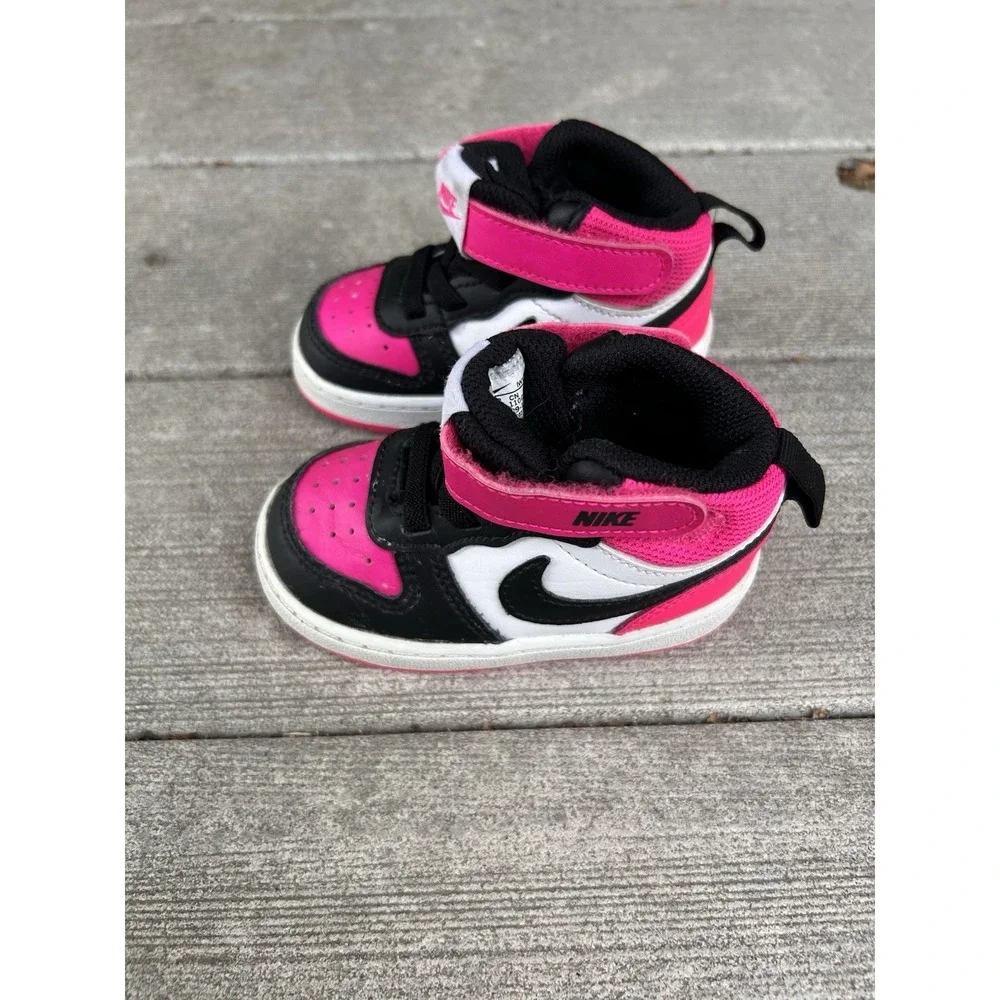 Nike Court Borough Mid 2 Toddler Shoes Pink Black White BQ5446-104 Size 5C